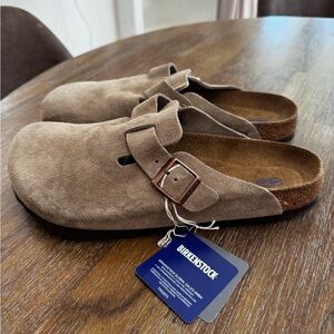 Birkenstock Taupe Suede Boston Clogs Sz 44 Men